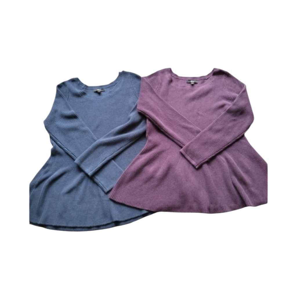 ellos Purple and Blue Oversized Long Sleeve Sweater Tunic Bundle Size Large